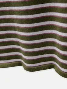Nöista Striped Polo Knit Shirt In Olive, Mauve And Cream Tones Featuring Contrast Collar And Cuffs. Comfortable Everyday Essential For Fall Winter - Army Green - View 10