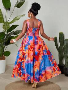Maweii Plus Size Women Romantic Vacation Strapless Sleeveless Flared Dress - Multicolor - View 2