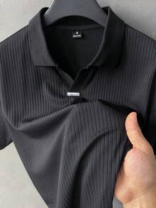 Manfinity CasualCool Custom Textured Jacquard Collar T-Shirt Street Casual Short Sleeve Polo Shirt - Black - View 3