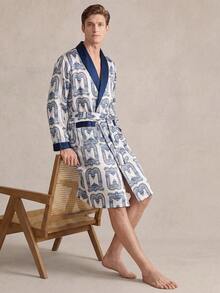 EverLounge Jubah Santai Pria Motif Buah Hijau yang Modis - Blue and White - View 5