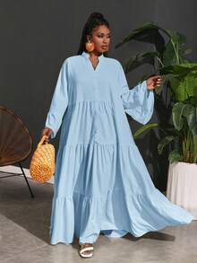 Slaydiva Slayr Đầm Sơ Mi Nữ Dáng Suông Chữ A Dệt Thưa Phong Cách Casual Đi Nghỉ Dưỡng Size Lớn - Xanh da trời - Xem 7