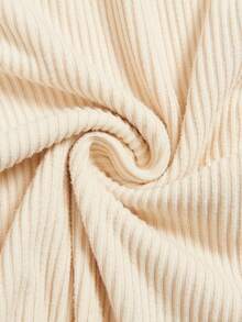 Elenzga Apricot Pearl Round Neck Short Sleeve Ribbed Cinched Waist A-Line Women's Short Dress - Apricot - View 7