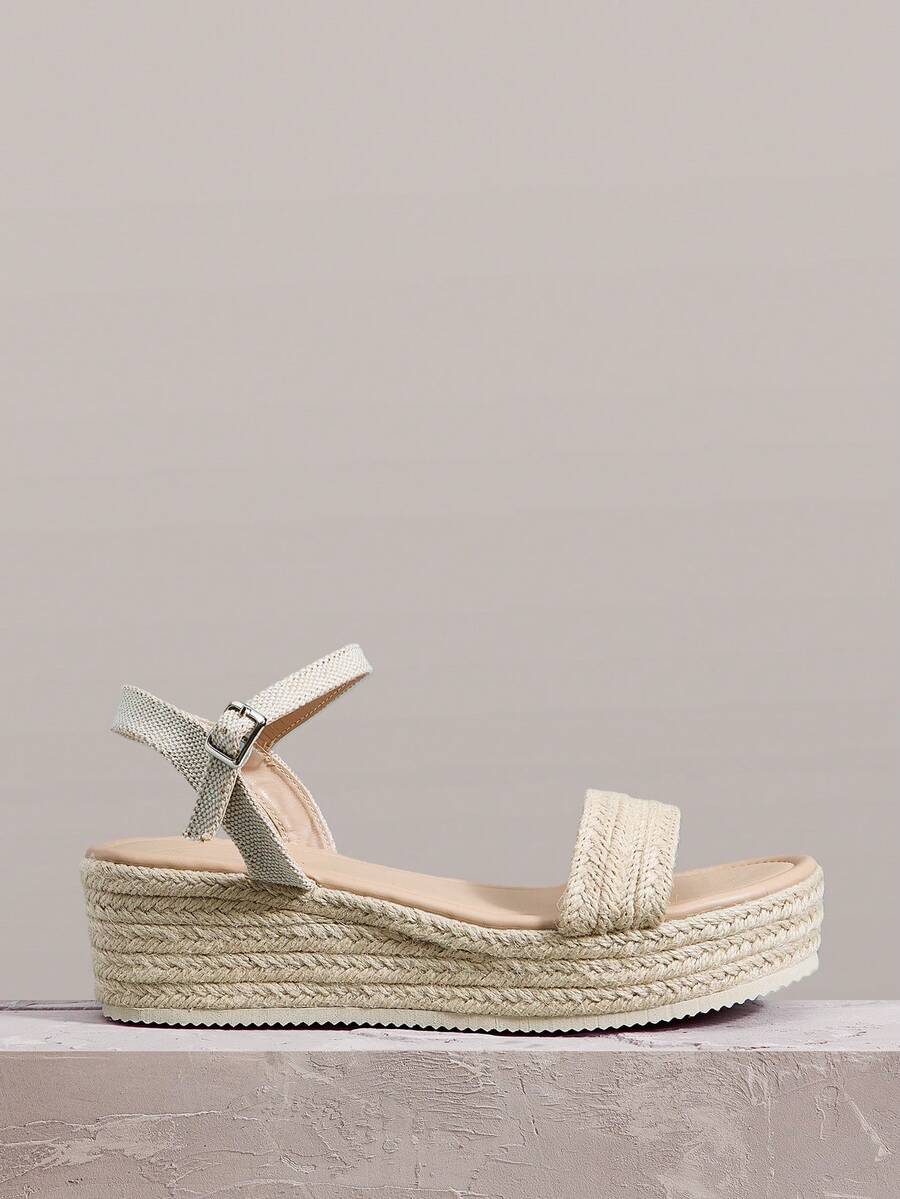 Styleloop Apricot Wedge Heel Woven Rope Platform Open Toe Strap Casual Comfortable Vacation Travel Women's Wedge Thick Bottom Sandals, Bohemian Style, Western Style, Music Festival, Party, Vacation, Travel Vacation Outfits Travel Essentials Summer Shoes - Apricot - View 1