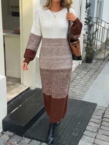 Color Block Drop Shoulder Sweater, Long Sleeve Sweater Dress - Multicolor - View 6