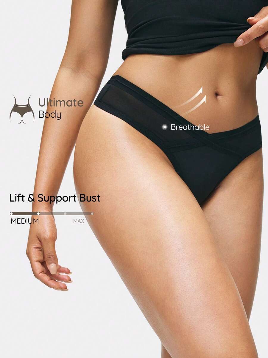 SHAPORA Women's Solid Color Asymmetric Waist Casual Comfortable Thong - Black - View 1