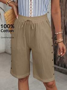 EMERY ROSE Women's Drawstring Waist Pocket Casual Versatile Everyday Outing Shorts - Brown - View 12
