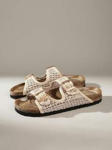 Solecia Women's Fashion Flat Sandals, Summer Beach Holiday Casual Slippers For Christmas Summer Shoes - Lace mesh apricot - View 4