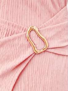Elenzga Damen Große Größen Einfarbiges Kleid mit Herz-Ausschnitt und Schlitzdesign, modisch und elegant - Pink - Übersicht 4