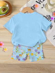 Randomly Ships 1 Of 6,Cute, Sweet, And Elegant Cartoon Princess Floral Bow Print Round Neck Short-Sleeved T-Shirt And Casual, Comfortable Slim-Fit Sho - Multicolor - View 5