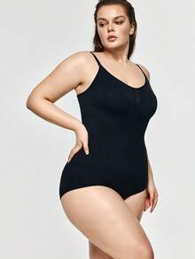 SHAPORA Plus Size Bow Detail Shapewear Medium Stretch Lightweight Bodysuit - Black - View 7