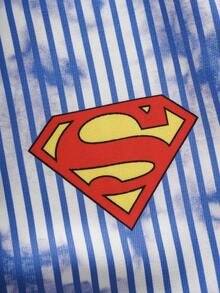 SUPERMAN X SHEIN قميص رجالي مخطط بطباعة حروف كاجوال متعدد الاستخدامات للسفر اليومي - الأزرق - مشاهدة 6