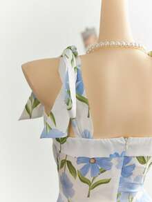 Elamini Full Floral Print Tie Waist A-Line Mini Dress - Multicolor - View 6