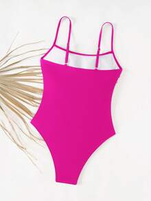 Swim Lushoire Women's Solid Color Minimalist Spaghetti Strap Ruched Design One-Piece Swimsuit - Pink - View 5