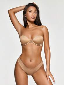 SHAPORA 1pc Apricot Front-Clasp Underwire Padded Slip-Resistant Removable Strap Bra For Women - Apricot - View 4