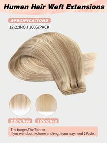 Extensiones de cabello cosidas sin costuras de 100g con reflejos rubio ceniza de mezcla natural, cabello humano real negro de 22 pulgadas, extensiones de cabello Remy de doble trama para volumen y longitud - S18/613 - Ver 5