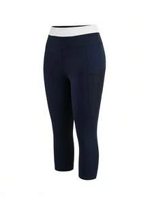 SHEIN Cheerettes Contrast Waistband Seamless Athletic Leggings - Navy Blue - View 8