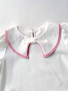 SHEIN Tween Girl Fall Top Collar White Long Sleeve Blouse, Casual, Fall, Winter, Back To School, Holiday - White - View 3