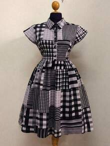 Sunspun Plaid Patchwork Casual Bodycon Dress - Black - View 1