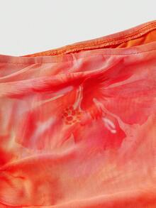 ROMWE Avant Women's Floral Print Off-Shoulder Bell Sleeve Fashion Top - Orange - View 3