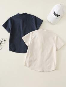 SHEIN 2件裝男童休閒韓系純色領口寬鬆梭織襯衫，雙色款，每款1或2套，適合學校、居家、度假、運動穿著，適用春夏季，買1件送1套，2件裝超值高CP，適合送禮 - 彩色 - 查看 3