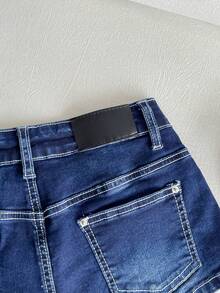 Elamini Low-Rise Contrast Color Denim Shorts - Blue - View 5