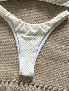 Swim Mod Conjunto de Bikini Sexy de Mujer con Tela Jacquard, Tirantes Gruesos, Fruncido y Corte Alto para Primavera/Verano - Multicolor - Ver 4