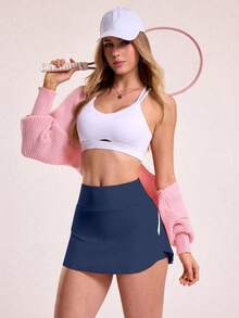 SHEIN Sovereign Charm 女款拼色口袋休閒百搭日常旅行運動裙褲 - 藏蓝色 - 查看 7