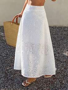 DAZY Summer Loose Casual Vacation Style Flared Embroidered Women's Skirt - White - View 6