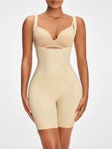 SHAPORA Women's Solid Color Bodysuit Shapewear - Apricot - View 5