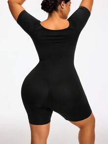 SHAPORA Plus Size Seamless Mid Thigh Unitard Romper Body Shaper Bust&Butt Lifter-Tummy Waist Arm Control - Black - View 2
