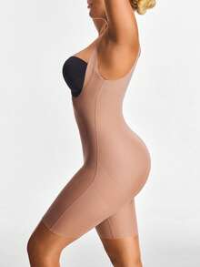 SHAPORA 1 pieza Enterizo moldeador de unicolor con cuello en V profundo para mujeres - Café integral - Ver 3
