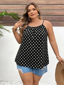 SHEIN CURVE+ Plus Size Women's Floral Print Camisole Top, Suitable For Summer Bohemian Style Vacation - Black - View 3