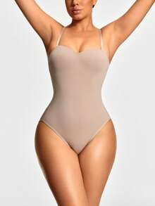 SHAPORA 1 Peça Bodysuit Feminino de Cor Sólida e Estilo da Moda, Adequado para o Verão - Caqui - Visão 4