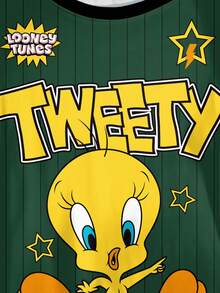 LOONEY TUNES X SHEIN 大码夏季休闲字母卡通图案圆领短袖T恤 - 白色 - 查看 5