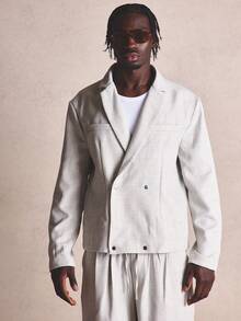 Musero Oversized Tailored Suit Smart Style Stud Press Fastening Welt Pockets Blazer Jacket Spring Summer - Grey - View 5