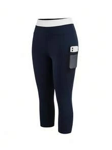 SHEIN Cheerettes Contrast Waistband Seamless Athletic Leggings - Navy Blue - View 2