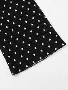 SHEIN Clasi Plus Size Women's Heart Print Pleated Straight Leg Pants - Black - View 3
