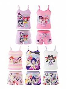 5pcs/Set Girls Cartoon Little Girl Print Soft Basic Camisole & Panty Set Autumn Fall - Multicolor - View 3