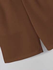 SHEIN Pantalones cortos casuales y cómodos para niño preadolescente con patchwork, unicolor, largo hasta la rodilla y bolsillos inclinados - Marrón - Ver 5