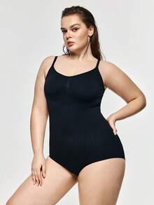 SHAPORA Plus Size Bow Detail Shapewear Medium Stretch Lightweight Bodysuit - Black - View 6