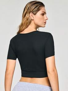 SHAPORA 1 pièce Top court noir moulant pour femme - Noir - Voir 3