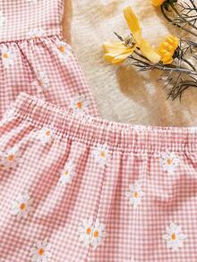 SHEIN 2 Packs Baby Girl Toddler/Newborn 0-3 Years Old Spring/Summer Casual Daily Cute Vacation Striped Bow Pattern Camisole Top + Shorts Set - Baby Pink - View 5
