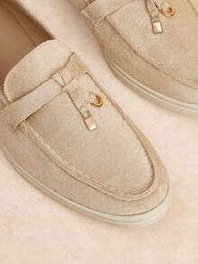 Rosivie Women's Slip-On Suede Casual Loafers, Comfortable Soft British Style Fringe Buckle Versatile Shoes - Apricot - View 6