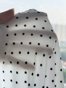 SHEIN 兒童青少年女孩春/秋季新款梭織波點印花口袋單排扣寬鬆長袖襯衫，簡約舒適，休閒優雅通勤，返校季，白色襯衫 - 白色 - 查看 9