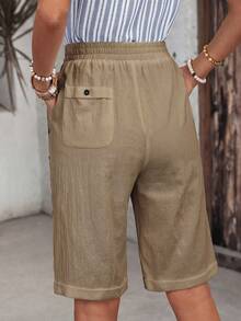 EMERY ROSE Women's Drawstring Waist Pocket Casual Versatile Everyday Outing Shorts - Brown - View 2