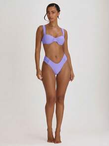 Musera Resort Underwire Thick Shoulder Ruched Cup Bikini Top Swim Vacation Holiday Summer Travel Beachwear Basics Solid Colour Swimwear Resort Core - Lilac Purple - View 6