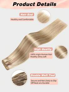 Extensiones de cabello cosidas sin costuras de 100g con reflejos rubio ceniza de mezcla natural, cabello humano real negro de 22 pulgadas, extensiones de cabello Remy de doble trama para volumen y longitud - S18/613 - Ver 6