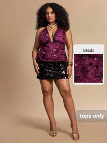 SHEIN BAE Plus Size Sleeveless Elegant Sequin Decorated Camisole - Purple - View 7