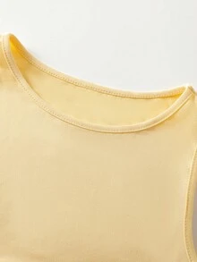 SHEIN Clasi 女士优雅纯色无袖迷你连衣裙，适合通勤和夏季穿着 - 黃色 - 查看 4