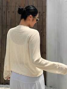 Dazy Plus Cardigan Wanita Ukuran Besar Warna Putih Polos dengan Hiasan Rumbai, Longgar, Kasual, Serbaguna, Cocok untuk Musim Semi, Musim Panas, Musim Gugur, dan Liburan. - Aprikot - View 7